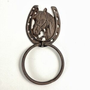 Cast Iron Antique Style Rustic HORSE Door Knocker WESTERN COWBOY TOWEL RING